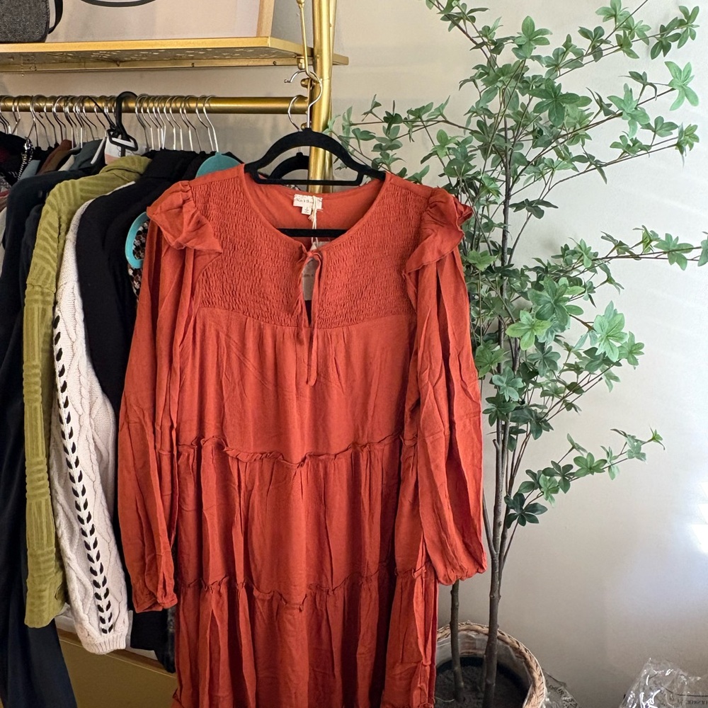 Hem & Thread Terracotta Long Sleeve Dress - Picture 2 of 4